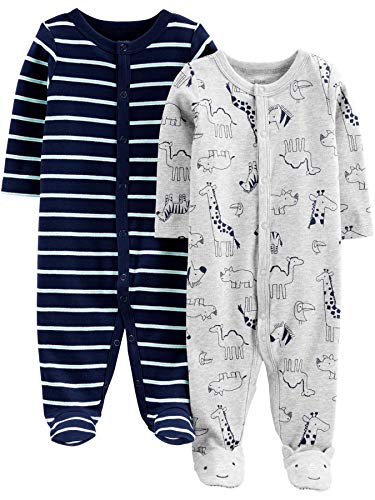 Simple Joys by Carter's Paquete de 2 pieles de algodón para dormir y jugar ,Animals Green/Stripe ,0-3 Meses