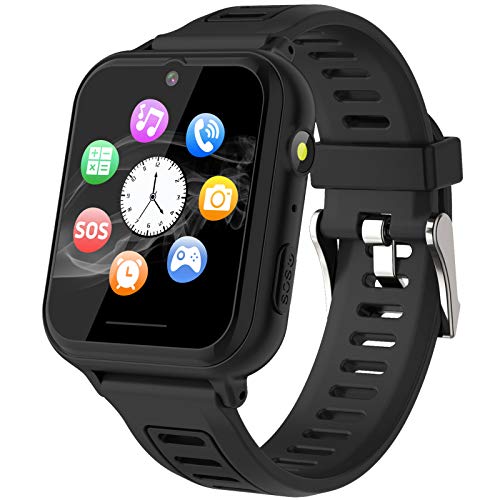 Smartwatch Niños -MP3 Música 14 Juegos Niños Reloj Inteligente llamada Chat de Voz SOS linterna Cámara Vídeo Digital Pantalla Táctil HD Deporte Reloj de Pulsera Digital Para Niños De 4-12 Años (Negro)