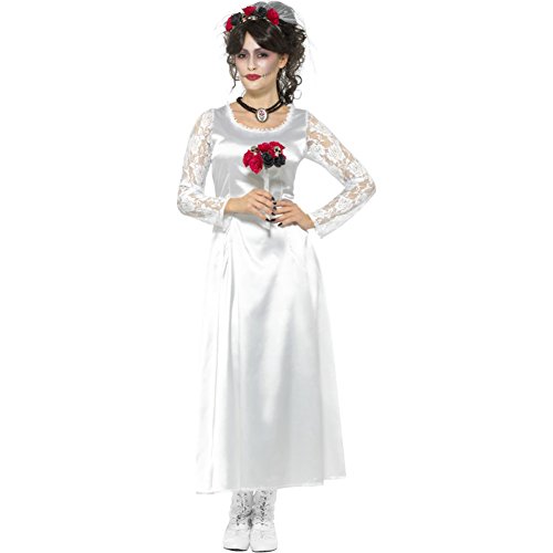 Smiffys Disfraz de Novia del día de Muertos, Blanco, con Vestido y Diadema