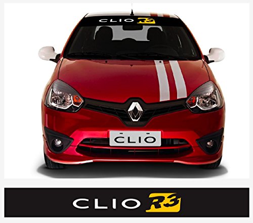 snstyling.com Pegatina para Encajar Renault Clio R3 Parabrisas Pegatina (Blanco – Amarillo con Negro Blanco - Rayas de Color)