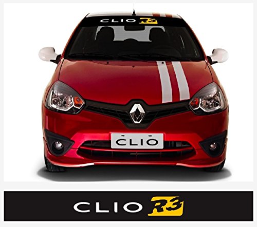 snstyling.com Pegatina para Encajar Renault Clio R3 Parabrisas Raya de Sol Pegatina 950mm (Blanco – Amarillo con Negro Blanco - Rayas de Color)