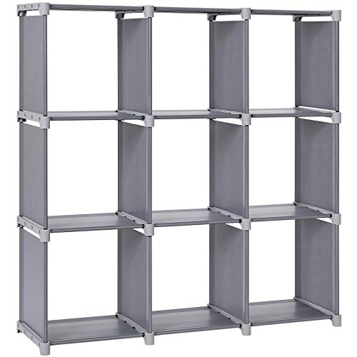 SONGMICS Estantería Modular Librería Abierta con 9 Cubos Armario de Almacenamiento para Estudio de Hogar Sala de Estar Gris LSN45GY