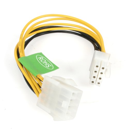 StarTech.com 8in EPS 8 Pin Power - Cable (0,2 m, Male Connector/Female Connector, Amarillo)