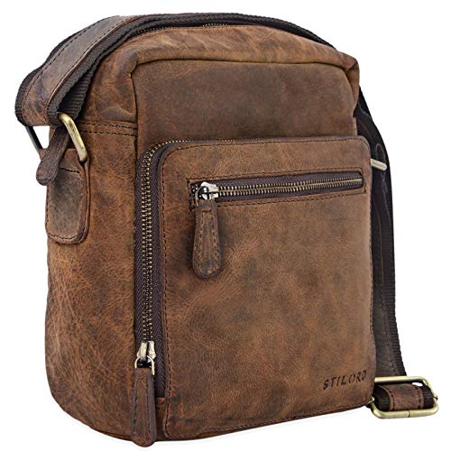 STILORD 'Nathan' Pequeña Bolsa Bandolera para Hombres y Mujeres Bolso de Mensajero de auténtica Piel Estilo Vintage para Tablet & iPads de 10,1', Color:Colorado - marrón