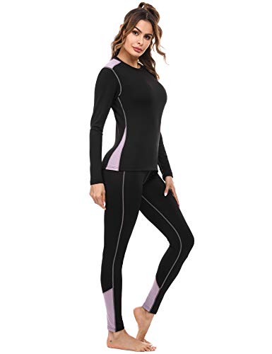 Sykooria Conjuntos Térmicos para Mujer Ropa Interior Deporte Térmica de Invierno Camiseta Manga Larga y Leggins Esquí Correr Fitness Ciclismo