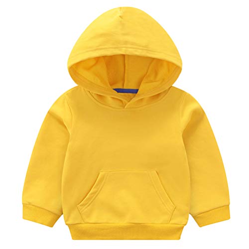 Taigood Sudadera con Capucha para Niños Otoño Sólido Bolsillo Pullover Trajes de Sudadera Tops Ropa Amarillo 100 cm / 2-3 años