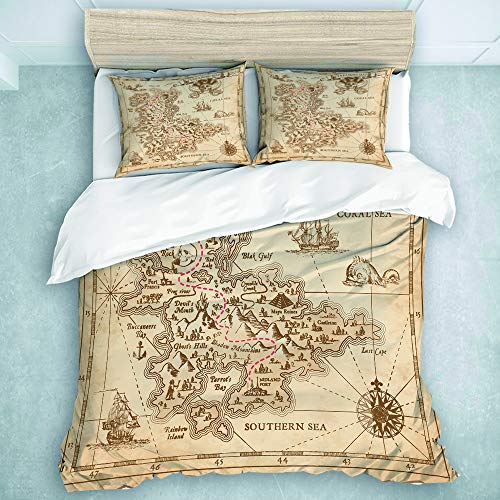 TARTINY Bedding Juego de Funda de Edredón Isla Antiguo Antiguo Antiguo Tesoro