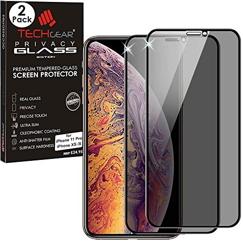 TECHGEAR [2 Piezas] Anti Espía Protector de Pantalla para iPhone 11 Pro, iPhone XS, iPhone X - PRIVACIDAD 3D Vidrio Edición Cobertura Completa Vidro Templado Compatible con Apple iPhone 11 Pro, XS, X