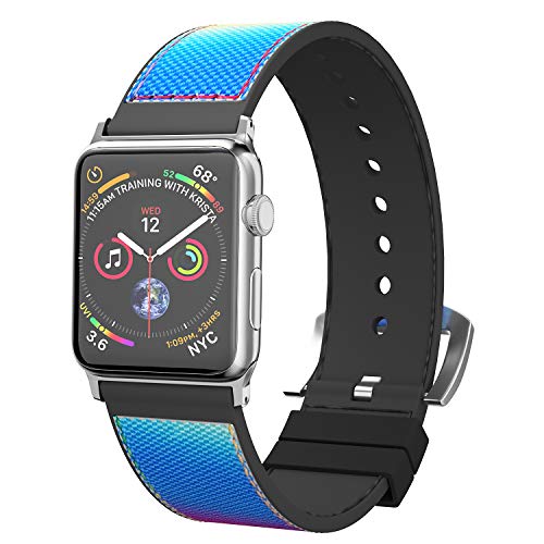 TIMLEXC Compatible con Correa Reloj Reemplazo 38 mm 40 mm 42 mm 44 mm iWatch Series 6/5/4/3/2/1 Goma Suave Deportiva (42/44mm, Gradient Rainbow-Silver)