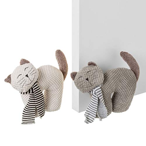 Tope de Puerta Gato Infantil Blanco/Gris de Tela/Arena de 30x9x25 cm (2 Unidades)