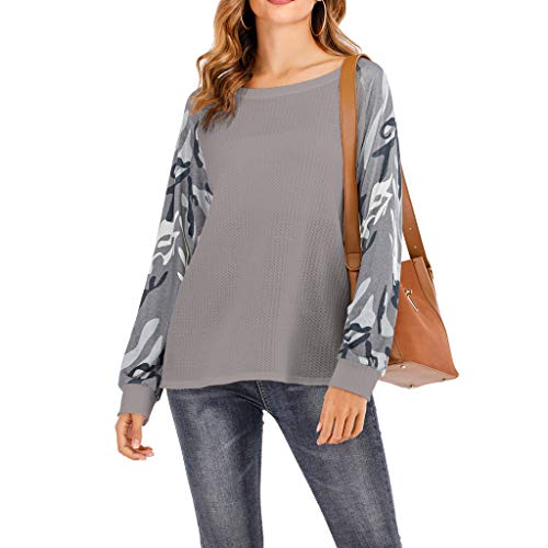 Tops/Blusas/Camisas/Camisetas para Mujer, WARMWORD Camisas Lindas Casuales para Mujer Blusas De Patchwork Camuflaje Blusa con Camiseta De Manga Larga Mujeres Otoño Invierno Ropa