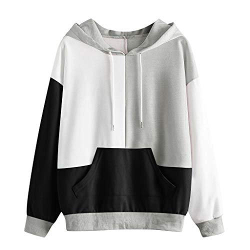 Transwen Sudadera con Capucha para Mujer, para otoño e Invierno, con Capucha, para Ocio, Deporte, Sudadera, Parte Superior Negro XXL