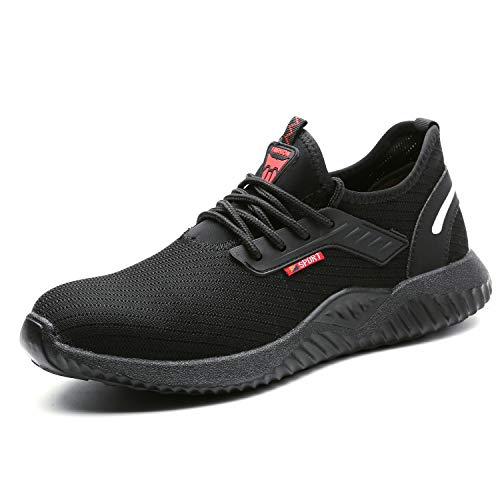 UCAYALI Zapatos de Seguridad con Punta de Acero para Hombre Zapatillas de Trabajo Puntera Reforzada Calzado de Protección Industria Construcción - Cómodos Ligeros y Antideslizantes(Negro, 44)