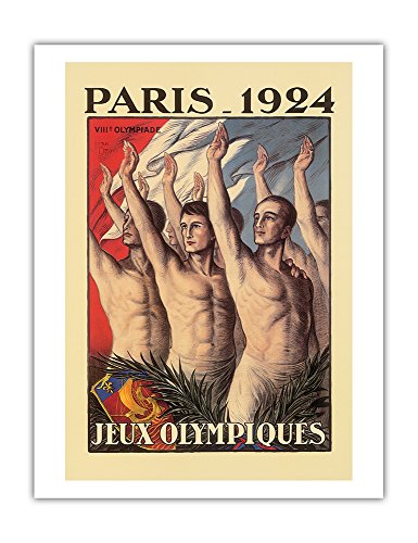 VIII Olympic Summer Games París Francia 1924-front Athletes in the flag of the Republic of the French making Olympic salute-Póster, diseño de Olympic Games by Jean derecho c.1924 Fine Art Print, 51cm x 66cm