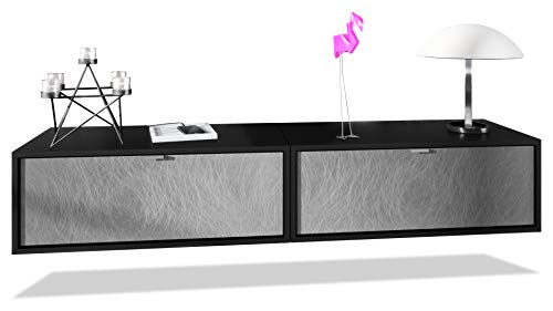 Vladon Set de 2 Muebles televisor Colgantes Lana 80, Cada Parte del Set Mide 80 x 29 x 37 cm, Cuerpo en Negro Mate, frentes en Metal Rayado