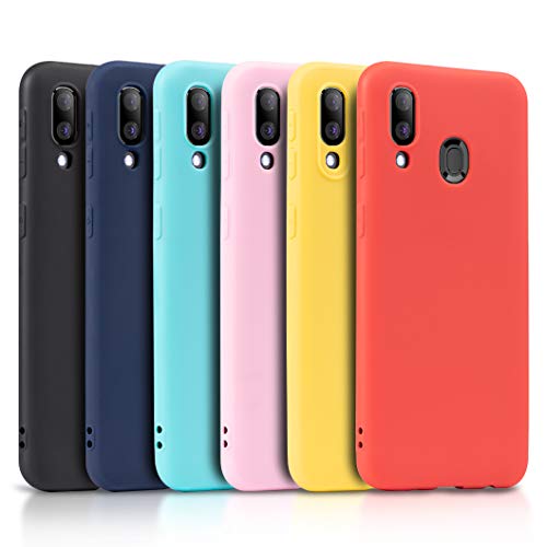 Wanxideng - 6x Funda para Samsung Galaxy A40, Carcasa en Silicona - [ Negro + Amarillo + Rojo+ Rosado+ Menta Verde + Azul Claro]