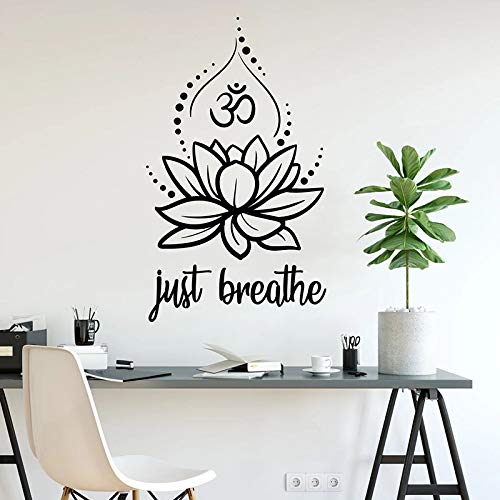 WERWN Calcomanía de Pared Just Breathe Flor de Loto Yoga hinduismo relajación SPA meditación habitación decoración Interior Vinilo Pegatinas para Ventana Papel Tapiz