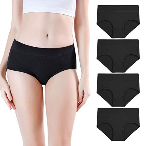 wirarpa Bragas de Algodon Mujer Braguitas Culottes Cómodo Pantalones Pack de 4 Negro XXXL