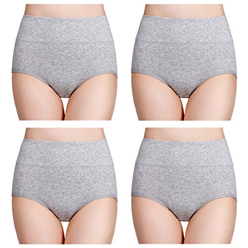 wirarpa Braguitas Culotte Algodón para Mujer Bragas de Cintura Alta Cómodo Faja Reductora Ajustan Pack de 4 Gris M