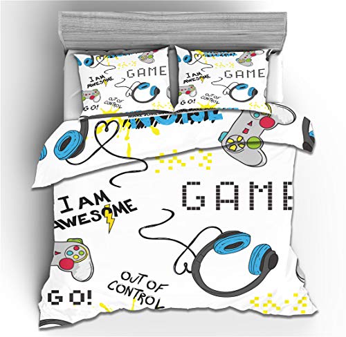 WMZ-SC Game Over - Juego de funda nórdica y funda de almohada (80 x 80 cm, 50 x 75 cm, 4,135 x 200 cm y 50 x 75 cm)