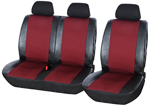 WOLTU AS7324 Cubiertas de Asiento de Coche universales para Transporter, 1 + 2 Fundas de Asiento Negro/Rojo Cuero de imitación