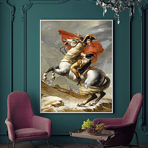 WTYBGDAN Clásico Napoleón Bonaparte Retrato Caballo Pintura al óleo Lienzo Carteles Impresiones Cuadro de Arte de Pared para Sala de Estar decoración del hogar | 50x70 cm/sin Marco