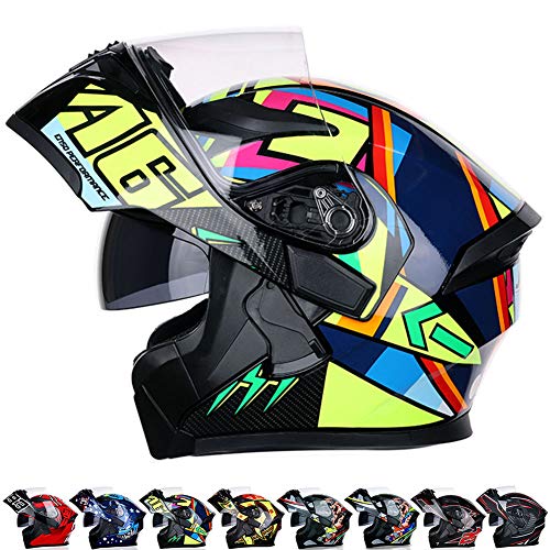 Wwtoukui Casco de Moto Adulto,Casco Integral de Carreras de Locomotoras de Motocicletas para Hombres Y Mujeres Jóvenes,Solapa Frontal de Doble Lente, Certificado Dot/ECE,C,M