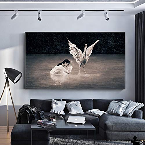 wZUN Chica de Polvo y Nieve orando Figura artística en Blanco y Negro Pintura Decorativa Pintura 50x75 Sin Marco