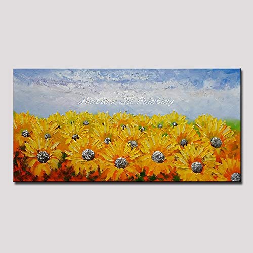 wZUN Óleo sobre Lienzo producción Lienzo acrílico Sala de Estar Campo de Girasol Lienzo Pintura Mural 60x120 Sin Marco