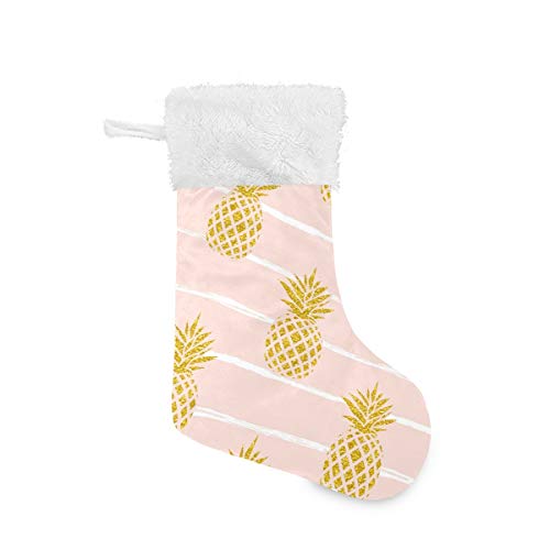 XiangHeFu 1 Piezas Christmas Stocking，Medias de Navidad, Piña Dorada Rayada，Home Decoration，Decoración hogareña