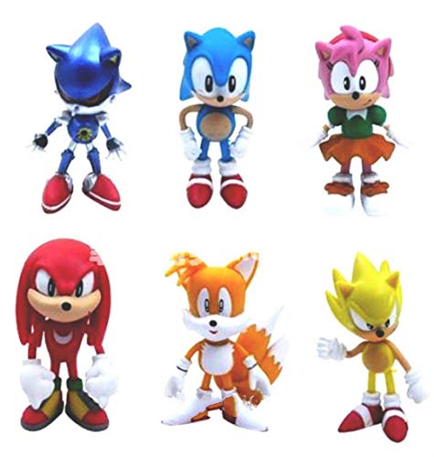 XINBANG Figura de Sonic 6pcs Sonic World Adventure Metal Sonic Werehog Tails PVC Figuras De Acción Shadow Knuckles X Anime Figurines Doll Kids Toys Set