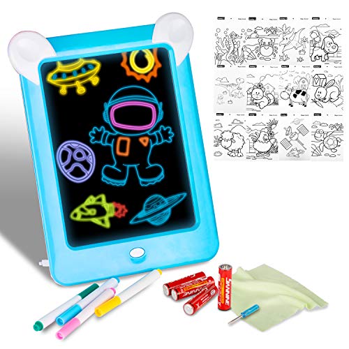 Xpassion Tablero de Dibujo Mágico, Tableta de Dibujo Pizarra 3D Mágico con Luces LED Educativo Infantil de Graffiti, Regalos Juguetes para Niños,Boceto, Arte(Azul)