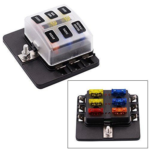 YGL Caja de Fusibles 6 Vías Portafusibles con Lámpara de Alerta LED Kit para Coche Barco Marino Triciclo 12V 24V