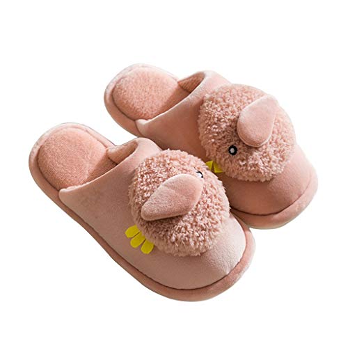 YQQMC Invierno Zapatillas Calientes Cubierta Linda Forma de Pollo de Dibujos Animados Antideslizante Inferior Suave Caliente Grueso de algodón de Las Mujeres Zapatillas Cálido Comodidad