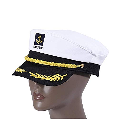 ysister Gorra capitán Adulto Yate Barco Navegante Capitán Traje Sombrero Cap Marina Marina Almirante Sombrero de capitán de Barco Marinero Azul Marino con Visera Ajustable Color Blanco