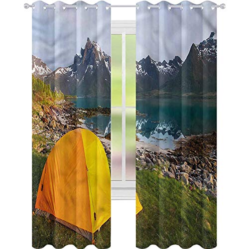 YUAZHOQI Cortina opaca aislante térmica Camper Tourist Tent on Lakeside Cortinas para dormitorio 132 x 160 cm (2 paneles)