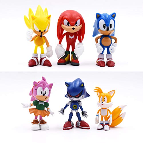 YUNMEI Sonic Juguetes 6pcs / Set PVC Sonices Figuras Juguete Amy Rose Knuckles Echidna The Echidna Shadow Hedgehog Rouge Bat Cream Rabbit Doll