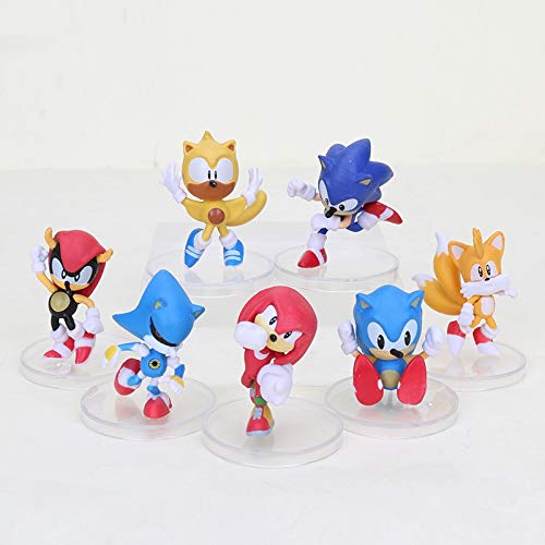 YUNMEI Sonic Juguetes 7 unids / Set Sonic The Hedgehog Figura Super Sonic Figura Shadow Tails Juguetes para Niños Regalo Sonic The Hedgehog Llavero