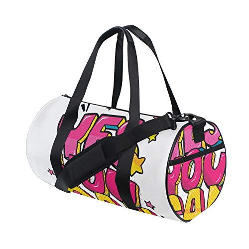 ZOMOY Bolsa de Deporte,Motivacional Sí, Puedes Enviar Mensajes Graffiti Word Bubble Style con Estrellas,Nuevo de Cubo de impresión Bolsas de Ejercicios Bolsa de Viaje Equipaje Bolsa de Lona