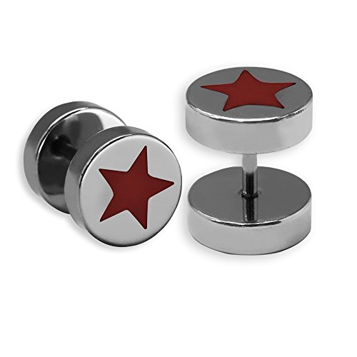 1 par de aretes de estrella polos Fakeplug plug pendientes de plata de acero inoxidable, de color: rojo oscuro