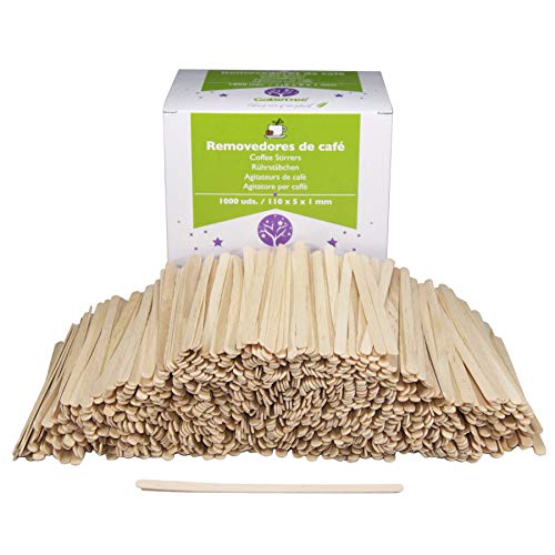 1000 paletinas de café de Madera. Palitos de café Desechables, Palitos removedores de café biodegradables de 11 cm de Longitud, agitadores de café y te.