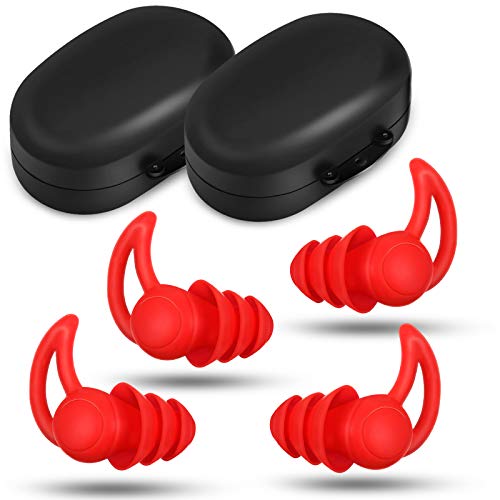 2 Pares de Tapones de Oídos de Reducción de Ruido para Dormir, Tapones de Orejas de Silicona Reutilizables para Ronquidos Carreras Viaje Disparos Conciertos Protección Auditiva (Rojo, 3 Capas)