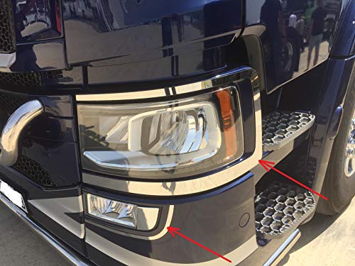 2 x decoraciones de acero inoxidable para faros delanteros + 2 x luces antiniebla para camiones SCANIA serie S/R 2016+
