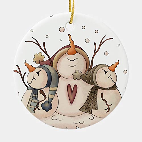 2020 Feliz Navidad Adornos de regalo, muñeco de nieve copo de nieve País Invierno Primitivo Ornamento de cerámica, 7.6 cm Decoración para el hogar