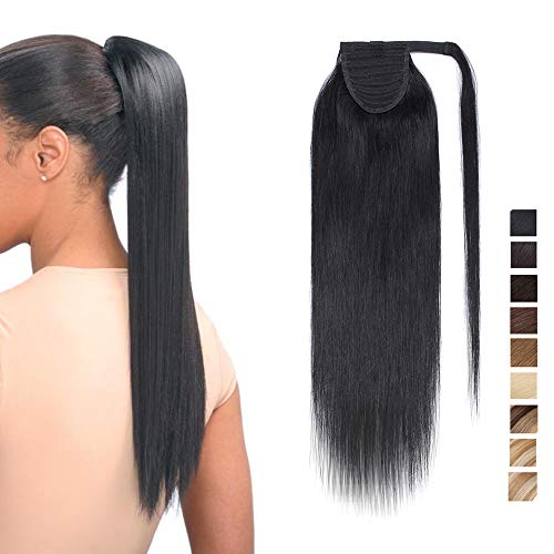 20"(50cm) Coleta Postiza Larga Pelo Natural Clip #1 Negro Intenso Extensiones de Cabello Humano 100% Remy Lisa Wrap Around Ponytail Extension (95g)