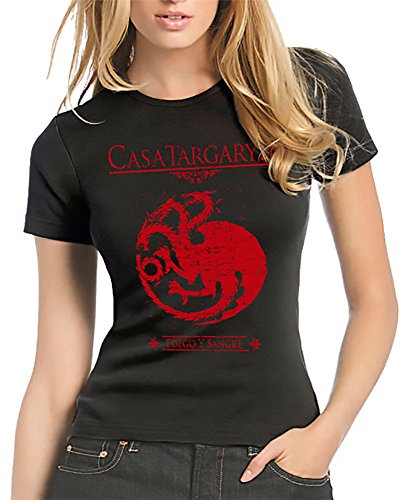 212-Camiseta Mujer Juego De Tronos - Casa Targaryen (L, Negro)