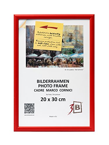 3B Marco de Fotos ULM 20x30 cm - Rojo - Marco de Madera, Foto, parojo con Vidrio de poliéster (lámina de plástico)
