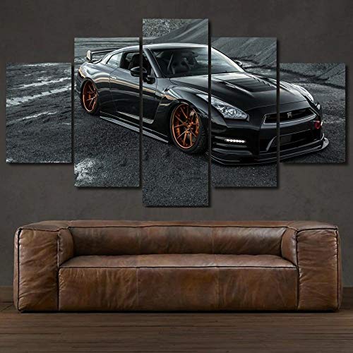 45Tdfc 5 Panel Pared Arte Pintura Nissa GT-R R35 Coche de súper Lujo Negro Fotos Prints en Lienzo la Imagen Decor Aceite para decoración de hogar Moderno