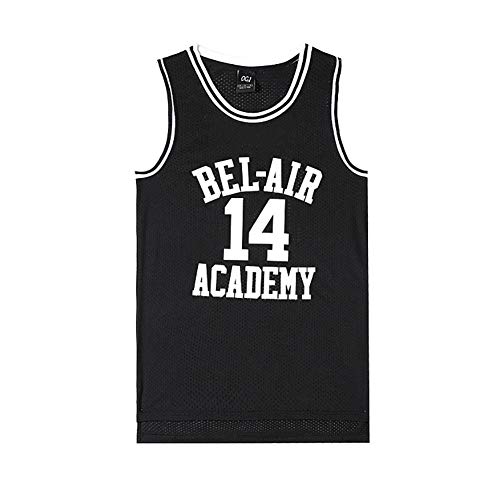 90. Hip Hop Ropa de Partido de Baloncesto Memorial con Capucha, Bordado No.14 Baloncesto Jersey Bel-Air Black-L