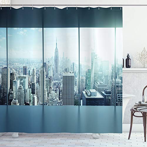 ABAKUHAUS Nueva York Cortina de Baño, Urbana de la Ciudad Moderna, Material Resistente al Agua Durable Estampa Digital, 175 x 200 cm, Cielo Azul